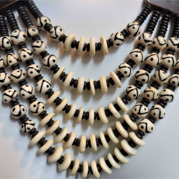 Bone Beaded Necklace 4 Strands - Picture 2 of 8
